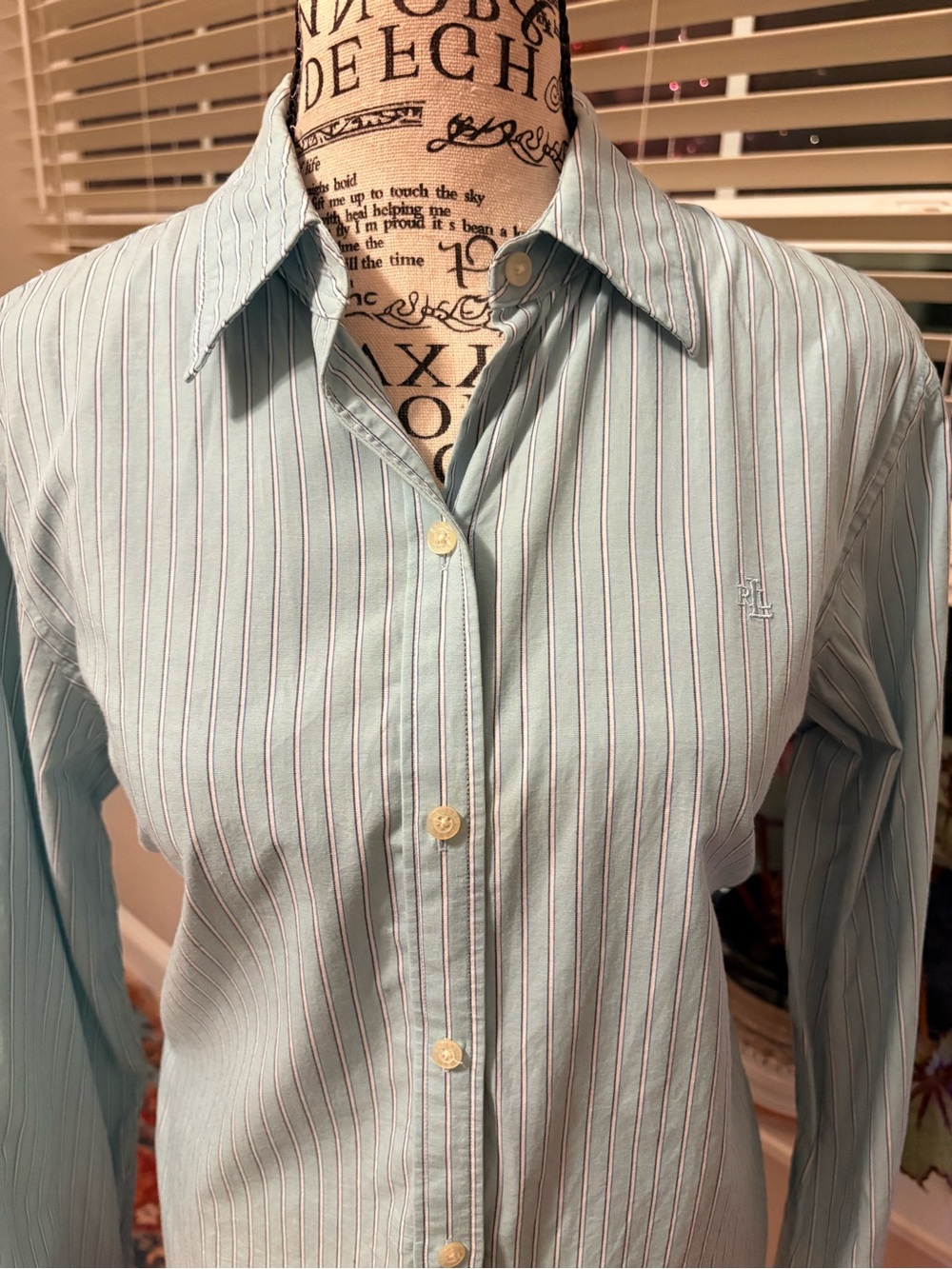 Ralph Lauren Light Blue Pinstripe Button up Shirt - Picture 2 of 6